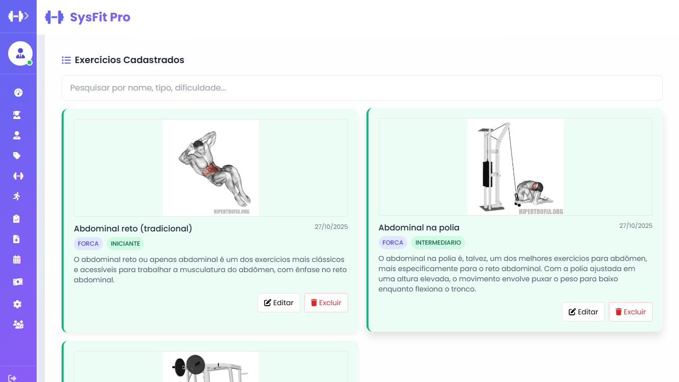 Exercícios SysFit Pro