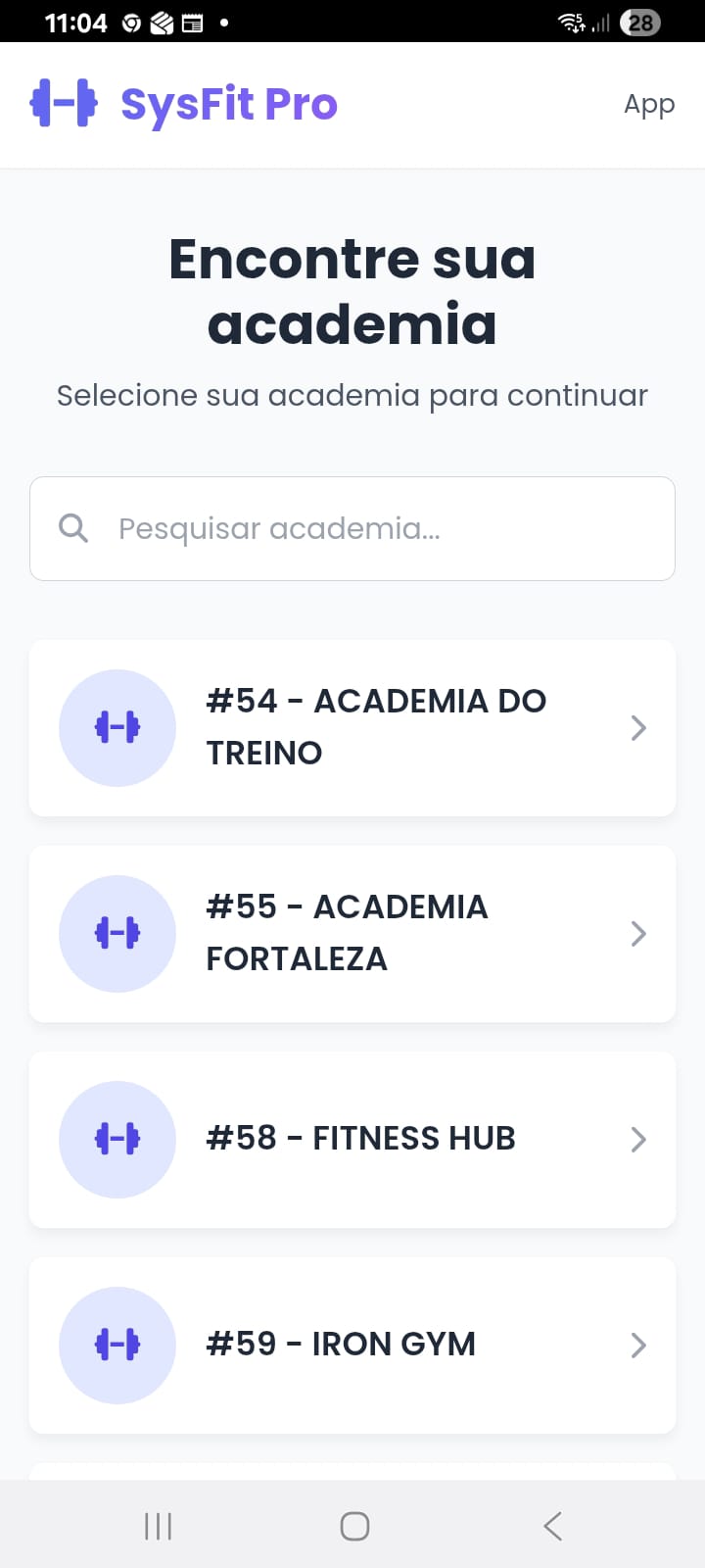Tela do App SysFit Mobile