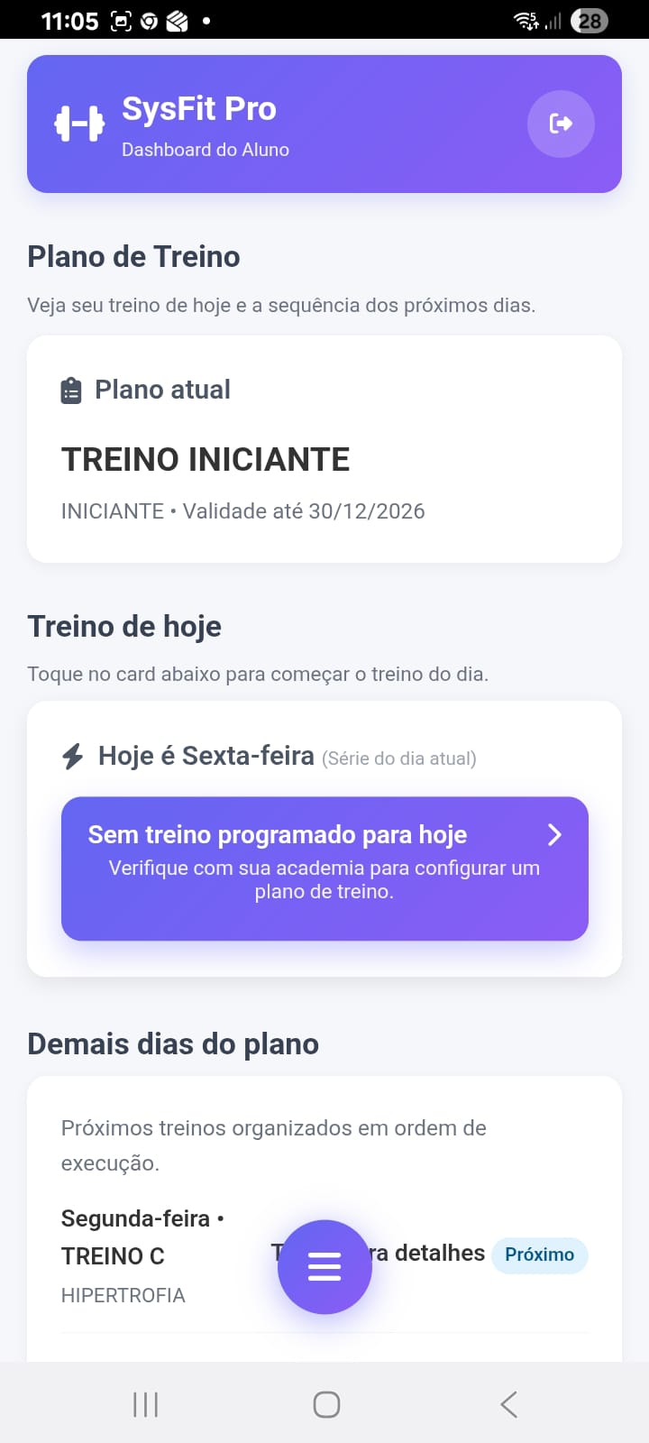 Tela do App SysFit Mobile