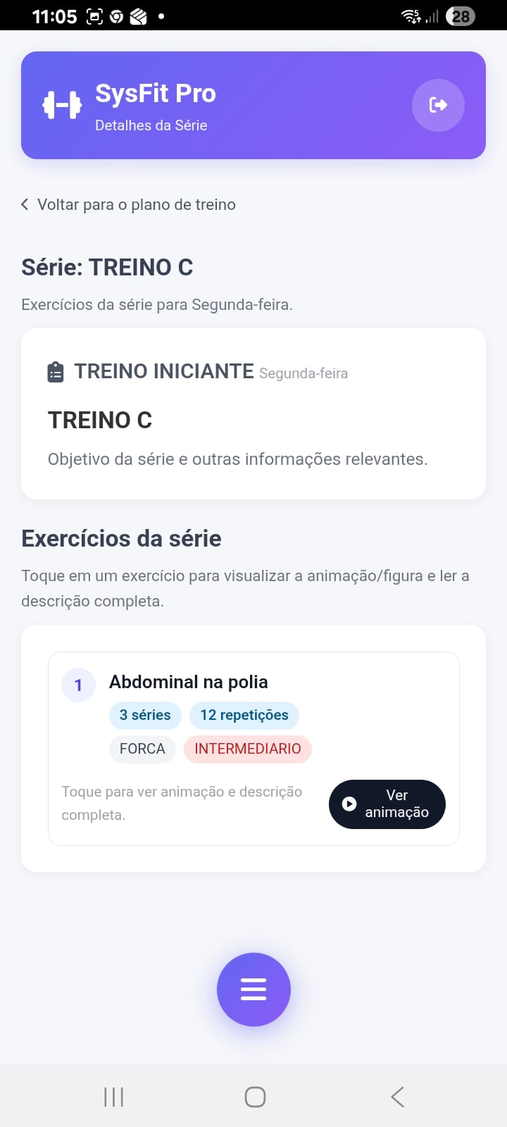 Tela do App SysFit Mobile